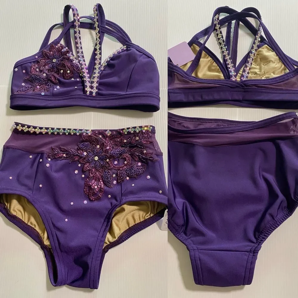 Custom solo dance convention contemporary costume 2 piece purple MA adult NEW